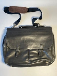 Vintage Trafalgar #262 Heavy Black Leather Briefcase, Dual Latch Shoulder Strap - Picture 1 of 5