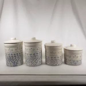 Lot Of 4 Canister Seal Set Crock Cottage Core Pastel Floral Decor Farm House VTG - Picture 1 of 24