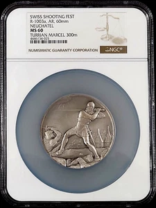 Swiss Shooting Fest Medal, R-1003a, AR, 60 mm, Neuchatel, MS 60 by NGC! - Picture 1 of 7