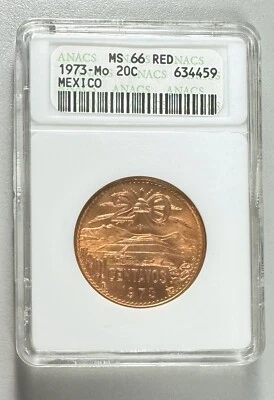 Jabonera antigua México 20 centavos ANACS 1973 - MS 66 roja Foto 1 de 4