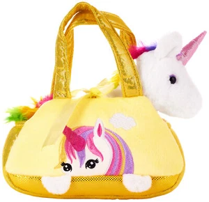BRUBAKER Rainbow Plush Unicorn in Handbag - 8 Inches - Yellow - Picture 1 of 9