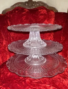 Southern Living at Home Charleston Cake Pedestal Ruffle Edge Vine Trio 8” 10” 12 - Picture 1 of 7