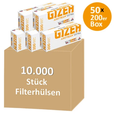 10000 Stück GIZEH Airstream EXTRA (50x200er) Zigarettenhülsen Filterhülsen Hülse - Bild 1 von 2