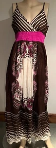 New Kushi brown & pink print maxi dress size 10 - Picture 1 of 7
