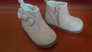 H & M Toddler Girls Pink Ankle Boots, 2.5-3.5 Lined,Side Zipper &Bow, Faux Suede - Picture 1 of 8