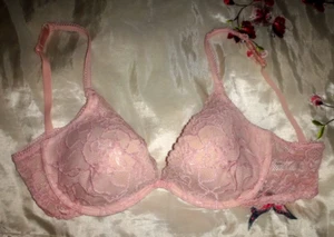 DKNY Signature Bra Pink Underwired Padded Push Up Plunge Lace Size 36D🌺🌸 - Picture 1 of 15