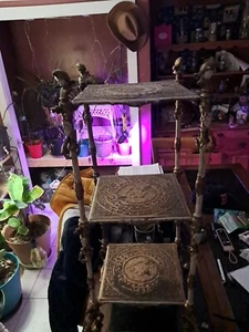 French Victorian Cast Bronze Figural Renaissance 3 Tier Plant Stand Side Table - Picture 1 of 3
