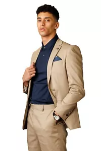 Herren Baumwolle Sommer Frühling Anzug Hochzeit Slim Fit 2 Teiliges Set in Beige - Bild 1 von 8