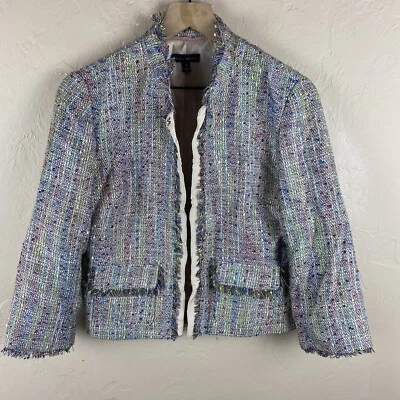 Blazer Willi Smith Tweed Talla 4 Verde Rosa Azul Multicolor Manga 3/4 Foto 1 de 4
