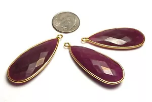 RUBY RED QUARTZ 14k Gold Vermeil 34mm Faceted Teardrop Pendant Bead /r9 - Picture 1 of 1