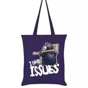 Psycho Penguin I Have Issues Purple Tote Bag Bloody Axe Gothic Punk - Picture 1 of 3
