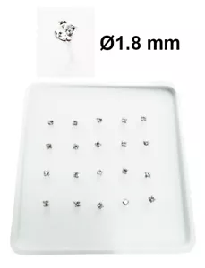 1 x Orecchino Piercing Naso Nasini Argento 925 Brillantino Zircone Bianco 1.8 mm - Foto 1 di 1