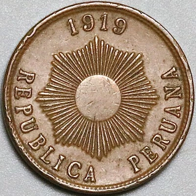 1919 Peru Un 1 Centavo AU Radiant Sun Coin (24100103R) - Image 1 of 2