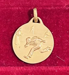 BEAUTIFUL ART NOUVEAU ANTIQUE TENNIS GOLD FIX MEDAL PENDANT. - Picture 1 of 2