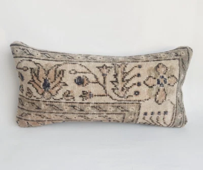 Vintage rug pillow cover 12x24 in , decorative rug cushion case - Image 1 of 4