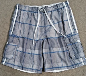 Cascade Sport Mens Board Shorts Swim Trunks Large Lined Gray Blue - Picture 1 of 8