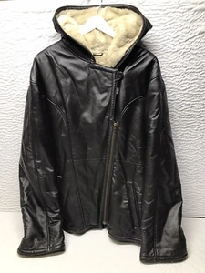 VTG Wilsons Women's  Xl Dark Brown Leather Faux Fur Hooded Jacket - Picture 1 of 11