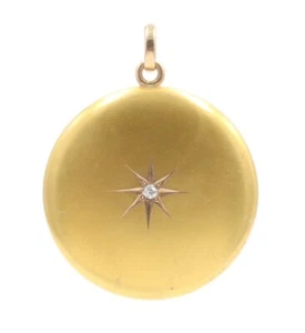 Estate 10KT Yellow Gold Starburst 0.04 ctw Round Diamond Locket Pendant - 8.0g - Picture 1 of 24