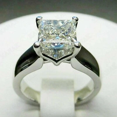 3 Ct Princess Cut Moissanite Solitaire Engagement Ring Real 925 Sterling Silver - Image 1 of 3