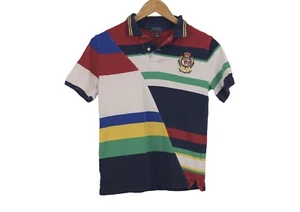 Polo Ralph Lauren Split Cross Stripe New York Crest Polo Shirt Boys Sz M - Picture 1 of 4