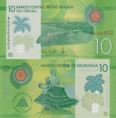 Nicaragua 10 Cordobas (2015) - Polymer Plastic/Port/Local Costume, p209 UNC - Image 1 of 3