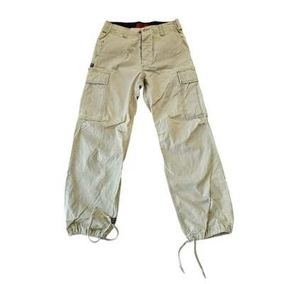 复古男式独立棕褐色卡其色工装裤 28 码实用 Y2K 复古休闲 — 第 1/4 张图片