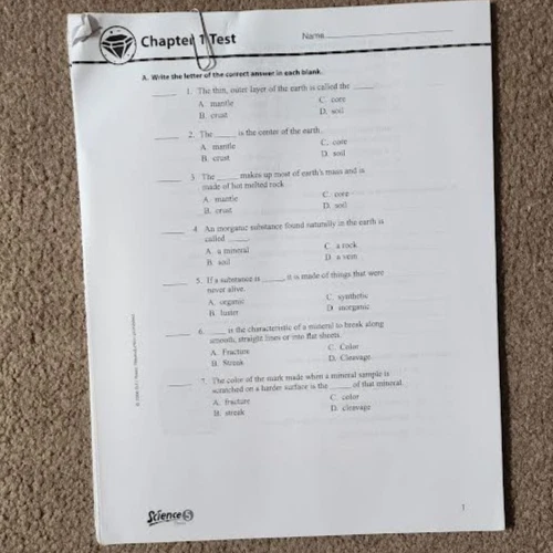 Bob Jones Science 5th 3rd ed New Student Test Book removed from pack & stapled - Image 1 of 1