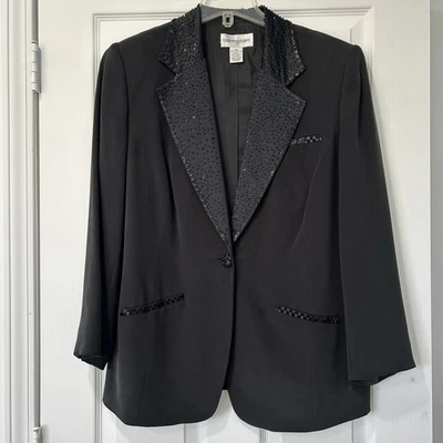 Blazer Bloomingdale's para mujer talla 16W negro adornado 100 % seda almohadillas con cuentas Foto 1 de 4