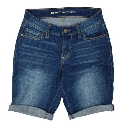 Bermudas vaqueras de tiro medio perfil curvilíneo azul marino antiguo para mujer 0 Foto 1 de 4