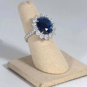 9.00 Ct Oval Cut Natural Blue Sapphire Diamond Ring 18K Solid White Gold Size 7 - Picture 1 of 8