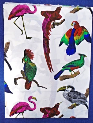 Large Birds Parrots Flamingos Cotton Fabric 44x56" - Image 1 of 2