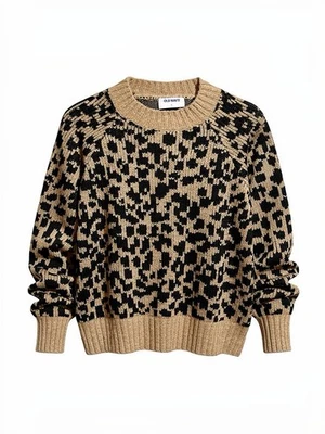 Old Navy Women’s XS Leopard Knit Sweater Brown Black Crew Neck Pullover - Image 1 of 4