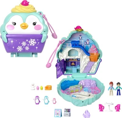 Polly Pocket - Cofanetto Dolce Pinguino playset da viaggio con esterno in