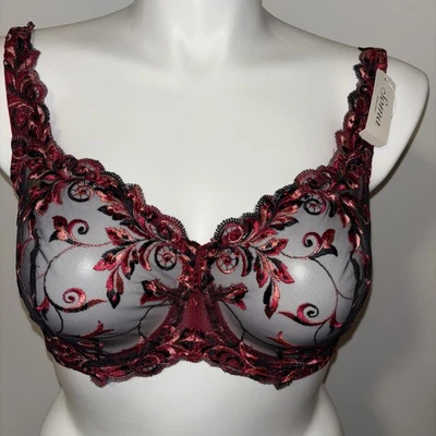 NWT Soma 36DDD Sheer Embroidered Bra Black Red Floral Lace Underwire Sexy - Image 1 of 4