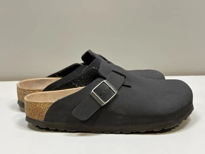 Women’s Black Boston Birkenstock Clogs Size 37 Vegan Suede Leather  - Image 1 of 4