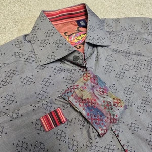 Robert Graham Men's Medium Button-Up Shirt Gray Geometric Embroidered Flip Cuff - Picture 1 of 9
