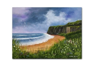 Original Seascape Painting "Moody Sky" on 12x 9" Canvas Board by Judith Rowe - Picture 1 of 1