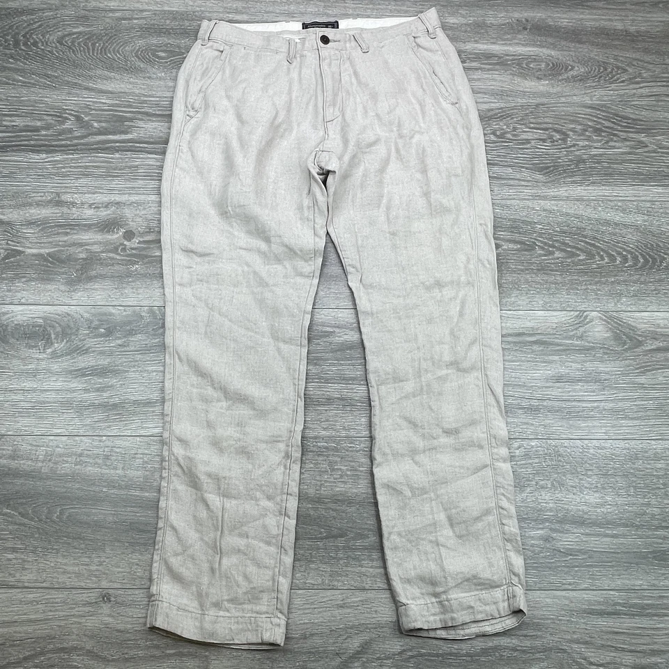 Pantalones chinos Abercrombie & Fitch 100 % lino para hombre 32x30 gris claro espiga Foto 1 de 4