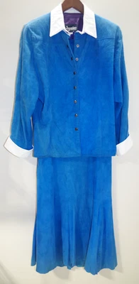 Traje chaqueta y falda de gamuza suave vintage verdadero Y2 Jayskins 2-4 cuero azul Foto 1 de 4