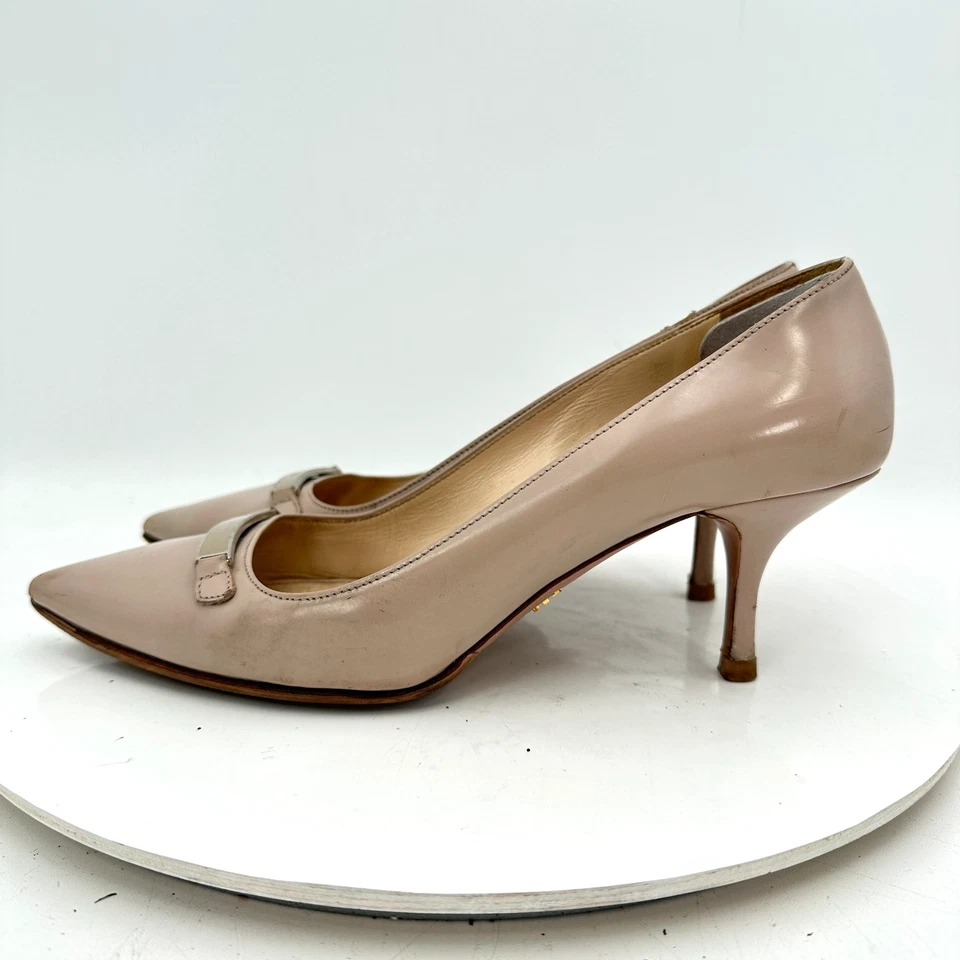 Prada Milano Women Size EU 37.5 US 7.5 Cream Beige Leather Pump High Heel Shoes - Image 1 of 4