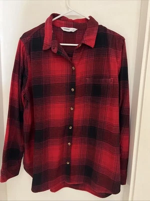 Camisa de franela con botones a cuadros roja y negra Sonoma para mujer talla XL 100 % algodón Foto 1 de 4