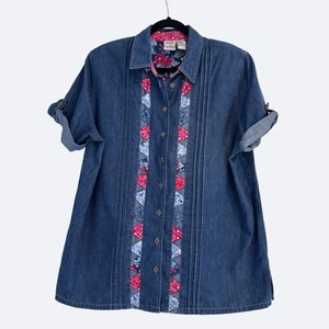 Camicia donna denim vintage taglia 16 bandana patchwork cowgirl western - Foto 1 di 7