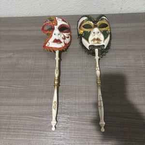 Venetian Carnival Masquerade Mask with Handle Hand Painted In Italy 2 Available - Picture 1 of 10