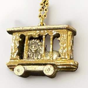 Lion in cage charm pendant necklace 925 & Gold plate On 18” Chain - Picture 1 of 5