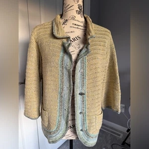 J. Jill Beige/Green Hand Crochet Sweater size Medium - Picture 1 of 7