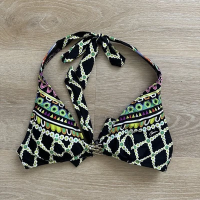 Trina Turk | Sea Green & Black gold Kon Tiki Halter Bikini Top sold out size S - Image 1 of 4