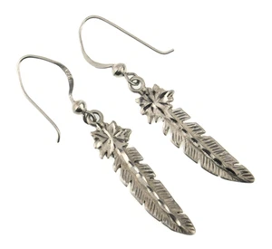 925 Sterling Silver Feather Dangle Drop Earrings - Picture 1 of 7