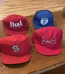4 Vintage 80s Bud Busch St Louis Cardinals Mesh Snapback Trucker Hats - Picture 1 of 13