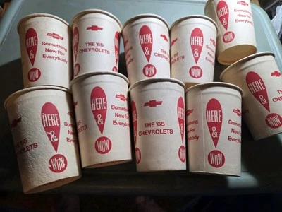 10  1965 CHEVROLET CARS TRUCKS AUTOMOBILES CHEVY DEALERSHIP PROMO WAX PAPER CUPS - Image 1 of 4