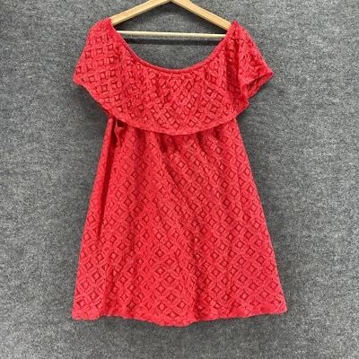 Vestido BB Dakota Mujer L Grande Rojo Geométrico Crochet Cambio Corto Algodón Forrado Foto 1 de 4